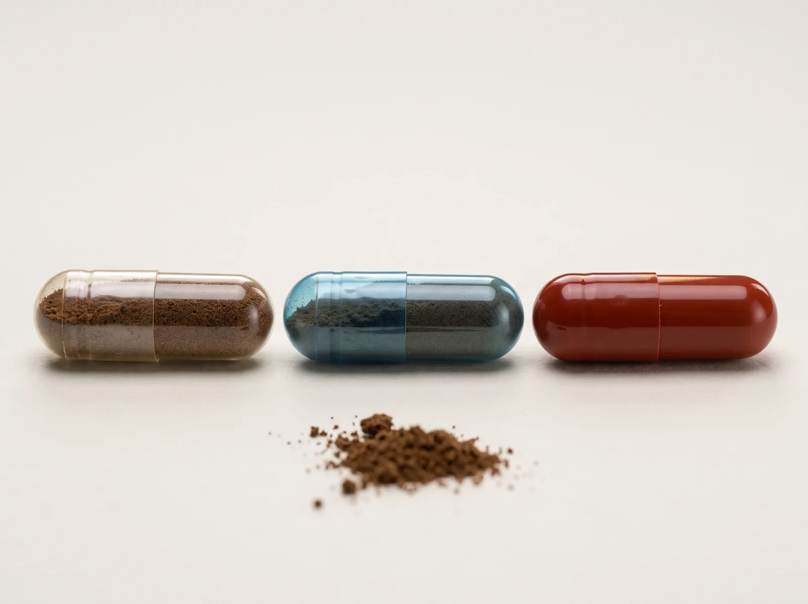 Three capsules show clear, translucent, and opaque shells.